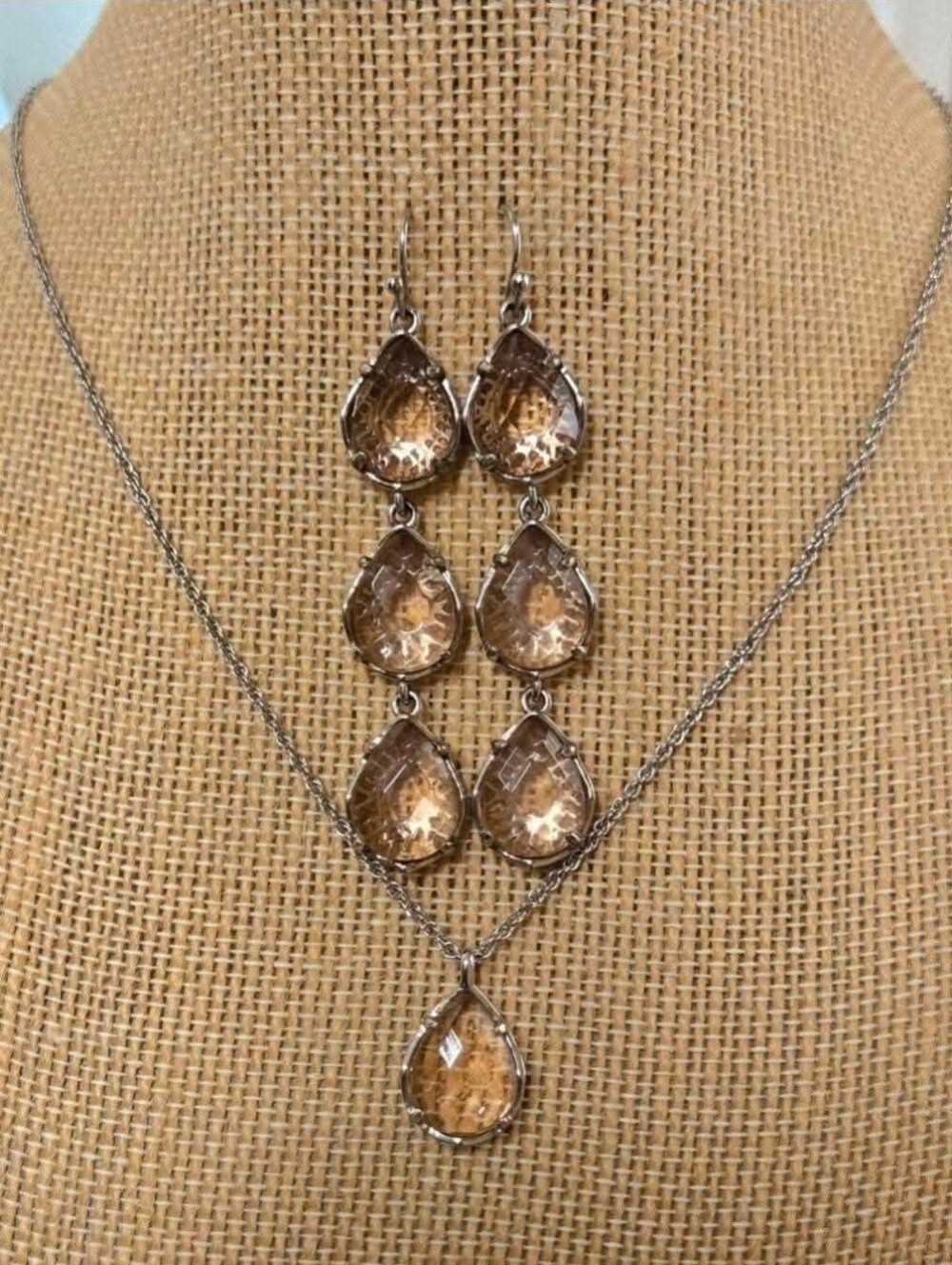 Kendra Scott Clear Peach Quartz Drop Earrings and Kiri Necklace